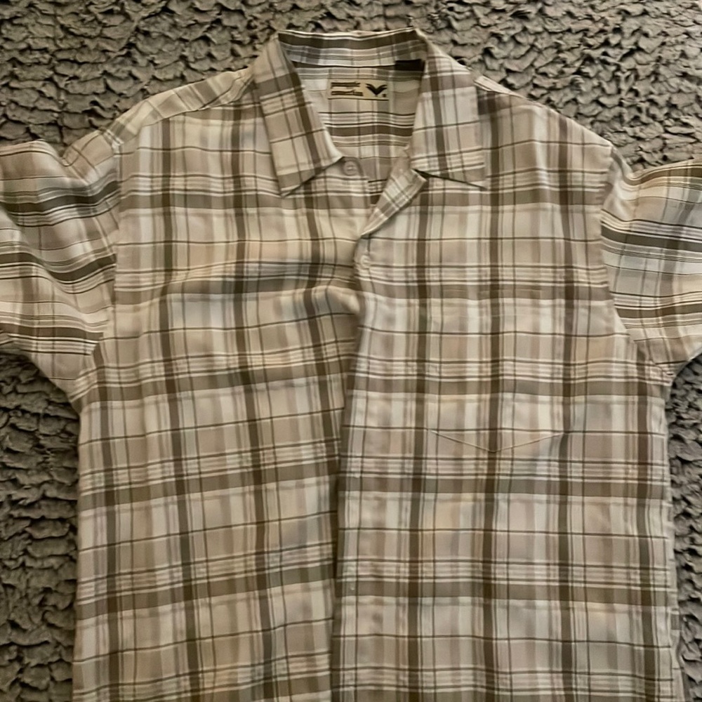 Medium Khaki Plaid Short Sleeved Button Up